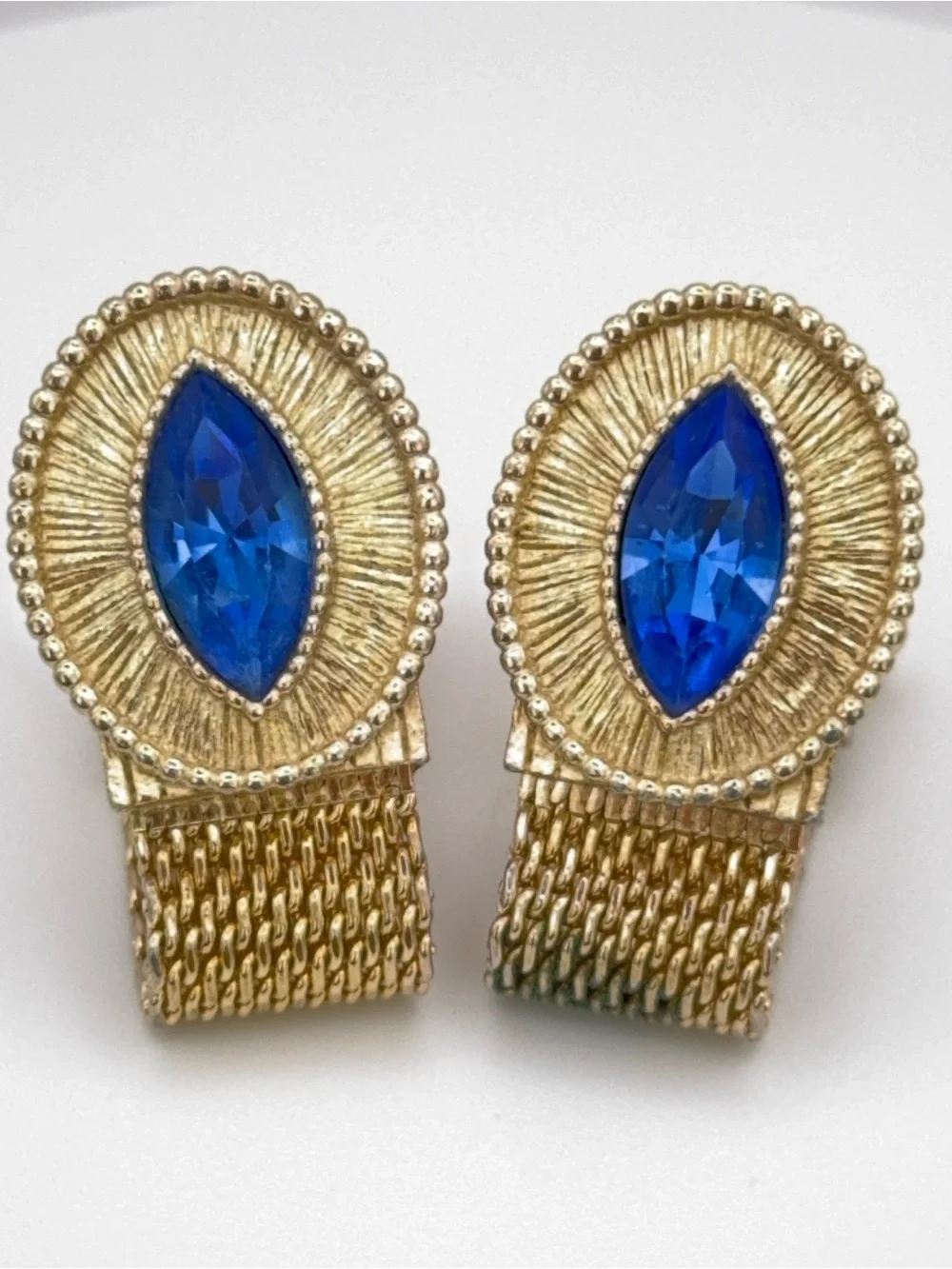 SWANK Gold-Tone Wrap Around Cuff Links with Blue Marquise Style Rhinestone